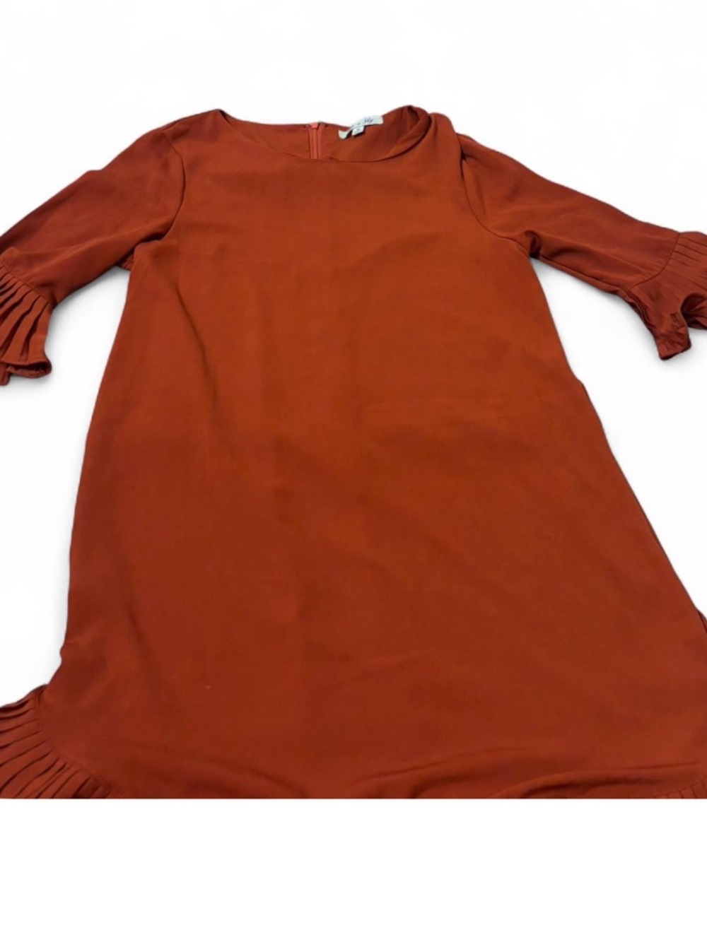 She + Sky Burnt Orange Shift Dress with Ruffle Details